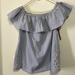 NWT blue and white off the shoulder top